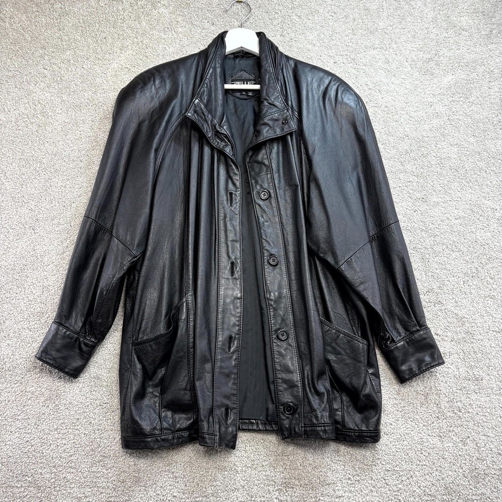 VTG Pelle New York Milano Genuine Leather Jacket Womens Small Black Button Front